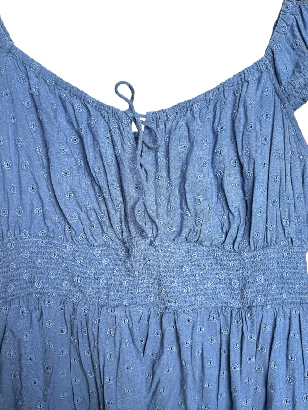 Old Navy Defined Smocked Waist Mini Dress Size XL Seaborne Blue Short Sleeve - Picture 6 of 16